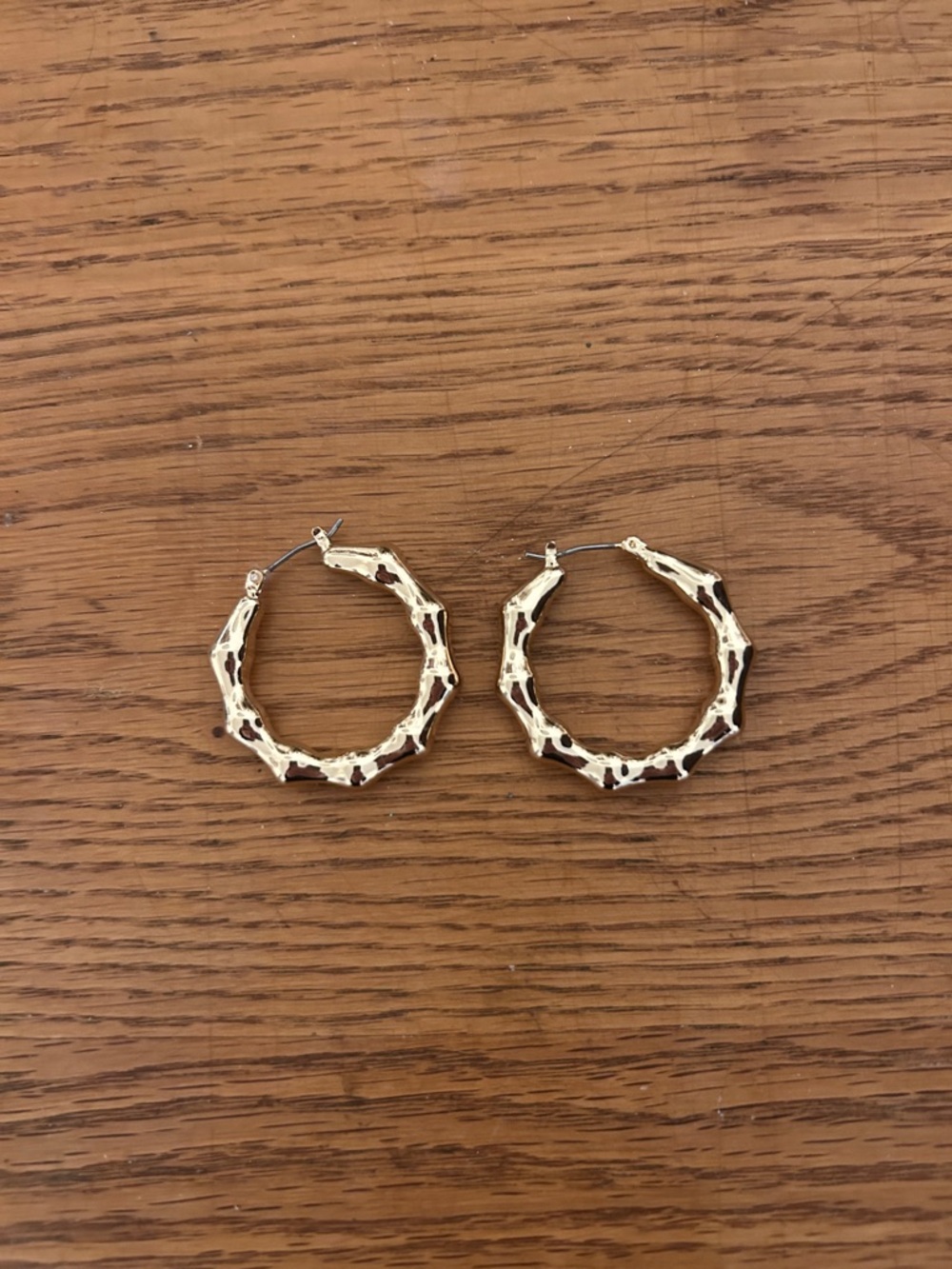 Gold Textured Bamboo Hoop Earrings - Women Jewelry